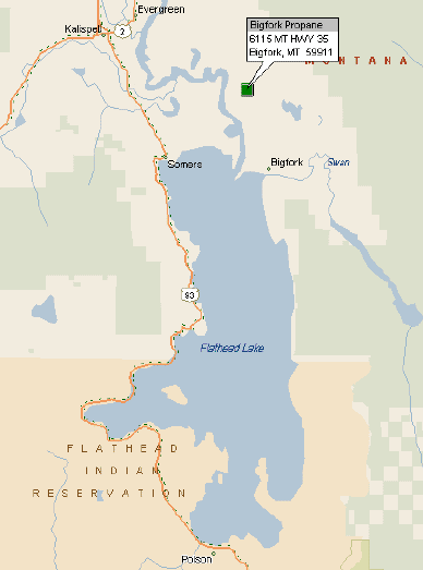 Map of Bigfork Propane's Southern Service Area